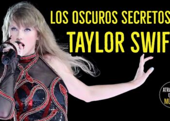 Cantante femenina con micrófono en el escenario y texto en miniatura sobre secretos familiares y conexiones ocultas