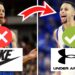 Jugador de baloncesto con uniforme de los Golden State Warriors en una comparativa visual de patrocinadores con símbolo de error sobre Nike y aprobación sobre Under Armour.