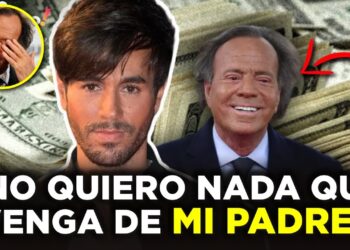 Collage con dos retratos masculinos sobre un fondo de billetes y el titular 'No quiero nada que venga de mi padre'.
