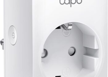 Tapo P100MA – Mini enchufe inteligente con Wi-Fi habilitado para Matter, funciona con Alexa, 2,4 Ghz, ideal para programar la conexión/desconexión y ahorrar energía, enchufe blanco tipo Schuko con indicador LED y botón lateral de encendido.