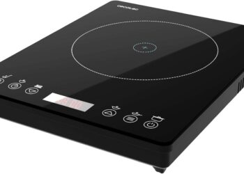 Cecotec Placa de Inducción Portátil 1 Fuego Full Magma Slim. 2000W de Potencia en 8 Niveles, Diseño en Cristal de Alta Resistencia, Display Táctil, Temporizador, Fácil Limpieza