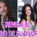 Imagen dividida con un comentarista hablando frente a un micrófono y una pareja sonriente en una alfombra roja con el texto 'REVELA EL MOTIVO DE SU DIVORCIO!', Las parejas de la cantante: un recorrido por su vida amorosa
