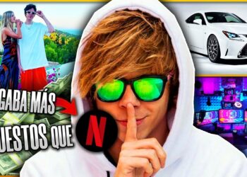 Persona con sudadera y gafas verdes frente a montones de billetes, coche de lujo y estudio de gaming: ¿Cuánto dinero tiene El Rubius? Descubre su fortuna y secretos