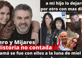 Pareja sonriente en un collage con titulares familiares; ¿Cuántos hijos tiene Mijares? Descubre la historia familiar completa