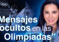Mujer sonriente frente a un micrófono con el texto 'Mensajes ocultos en las Olimpiadas' y un fondo azul con un caballo y anillos olímpicos