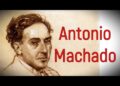 Retrato a lápiz de un poeta con tipografía roja, estilo clásico y tonos sepia