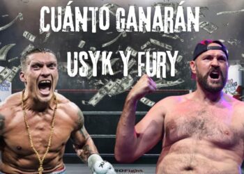 Dos boxeadores en un ring con billetes volando y el titular 'Cuánto ganarán Usyk y Fury'; Caché de Tayrone: descubre cuánto cobra el rey del arrocha