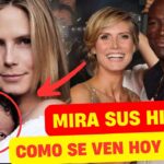 Collage de una mujer rubia y un bebé circundado con una flecha roja y texto llamativo sobre sus hijos