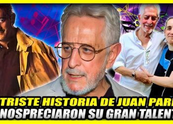 Retrato de un cantautor español mayor con gafas en un collage colorido que incluye fotos de distintas etapas y texto sensacionalista sobre su carrera.