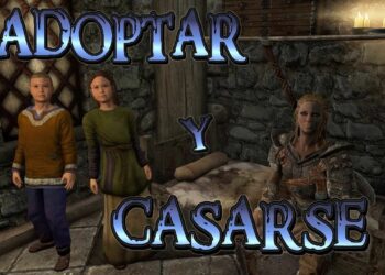 Personaje en armadura sentado junto a dos niños en el interior de una casa de piedra: Descubre con quién casarte en Skyrim y mejora tu aventura