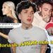 Collage de fotografías de una cantante pop con varias parejas y el texto 'la historia de AMOR más triste' destacando momentos íntimos y rupturas.