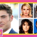 Collage de un actor famoso acompañado de varios retratos femeninos que sugiere relaciones y encuentros sentimentales