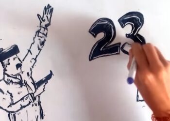 ¿Qué fue de Antonio Tejero? La vida del protagonista del 23F en un dibujo en blanco y negro que muestra a un militar con boina y el brazo levantado junto al número 23 siendo dibujado.