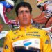 Miguel Induráin: Descubre de dónde es el legendario ciclista español 19 Retrato central de un legendario ciclista español en maillot amarillo acompañado de escenas de contrarreloj con el patrocinio Banesto