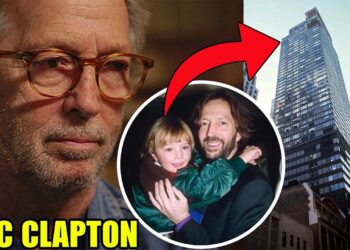 La conmovedora historia de los hijos de Eric Clapton y su legado en un retrato emocional entre un hombre mayor con gafas, un niño abrazado y un rascacielos.