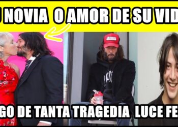 Collage de tres fotos que muestra a un actor famoso besando a una mujer en la alfombra roja, una imagen espontánea sentado con gorra y un retrato sonriente que sugiere historias de pareja y vida amorosa.