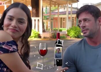 William Levy y sus parejas: secretos y romances que sorprenden en una escena al aire libre con dos personas conversando frente a una copa y una botella de vino.
