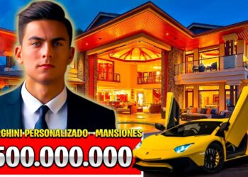 ¿Cuánto cobra Paulo Dybala? Descubre su salario y secretos financieros en una miniatura con un hombre con traje, una mansión iluminada y un Lamborghini amarillo.
