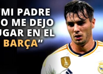 Futbolista con camiseta blanca del Real Madrid y texto sobre decisiones familiares y carrera