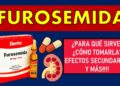 Imagen informativa con caja y ampolla de medicamento junto a iconos de pastillas y un riñón, Furosemida: descubre su familia de diuréticos y sus beneficios.