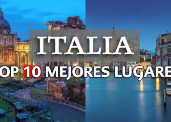Descubre la magia de La Casa de Gloria en Punta Hermosa en un vibrante póster que muestra ruinas romanas y canales venecianos con el texto ITALIA y TOP 10 MEJORES LUGARES.