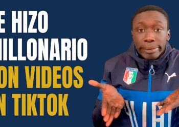 Persona con gesto de encogerse de hombros frente a fondo azul y texto promocional que invita a descubrir de dónde es el tiktoker más famoso del mundo