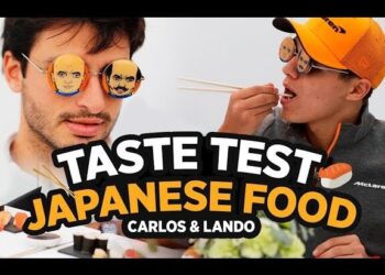 Descubre dónde vive Carlos Sainz: su hogar de lujo en Madrid en una escena de prueba de comida japonesa con dos hombres degustando sushi.