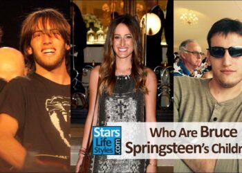Cuántos hijos tiene Bruce Springsteen: descubre su familia y más en un collage con tres retratos y un titular informativo.