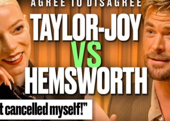 Dos personas sonrientes en un set de entrevista en primer plano con un gran texto central que sugiere un cara a cara