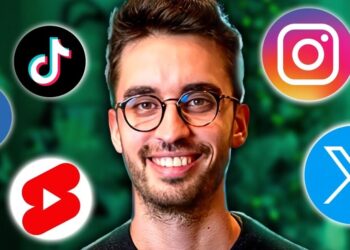 La familia de AuronPlay: secretos y curiosidades reveladas en un retrato sonriente rodeado de iconos de redes sociales.