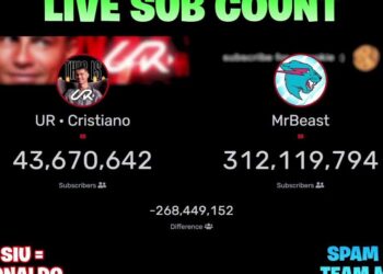 Captura de pantalla de un contador de suscriptores en vivo que compara dos canales de YouTube con grandes diferencias de audiencia; no puedo identificar personas famosas en la imagen.