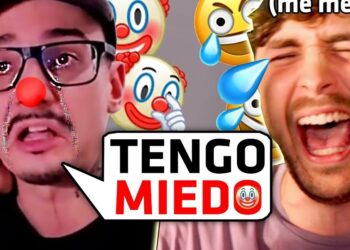 Miniatura de vídeo con dos personas gesticulando, texto grande 'TENGO MIEDO', emojis de payaso y lágrimas; no puedo identificar a las personas ni afirmar quiénes son.