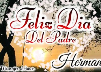Postal al atardecer con texto 'Feliz Día Del Padre Hermano', siluetas de árboles, corazones decorativos y logo 'Mensajes d Amor'; Descubre los tiernos videos de Archie y Lilibet que Meghan Markle compartió para celebrar a su increíble papá, el príncipe Harry, en el Día del Padre 2025