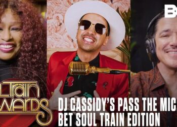 Montaje promocional con tres artistas, un micrófono dorado y logos de BET y Soul Train Awards; La sorprendente fiesta de boda de Jeff Bezos y Lauren Sánchez: Oprah baila como nunca y Usher enciende la pista de baile.