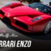 Ferrari Enzo rojo en movimiento sobre carretera con logo y título del programa visible, Hijos de Enzo Ferrari: legado, secretos y la historia familiar
