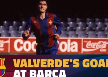 Jugador del FC Barcelona en acción con el texto promocional y el escudo del club, El sueldo de Ernesto Valverde: descubre cuánto gana el entrenador