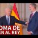 ¿Cuánto cobra el rey? Descubre su sueldo real y sorpréndete en una imagen de encuentro protocolario entre dos hombres de traje frente a las banderas de Estados Unidos y España