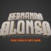 Sueldo de Fernando Alonso: Descubre cuánto gana en la F1 con un diseño tipográfico 3D metálico que muestra su nombre en letras grandes.