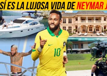 Collage que muestra a un futbolista con camiseta amarilla número 10 frente a un yate, una mansión y un helicóptero, fiFzgqja M