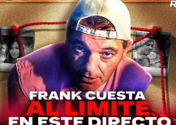 Hombre con gorra en primer plano sobre un fondo de tablero y texto frank cuesta 1 que anuncia un directo