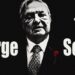El asombroso patrimonio de George Soros: secretos y cifras reveladoras 25 Retrato en blanco y negro de un hombre mayor con traje y corbata, una rosa roja en la solapa y una mano que manipula hilos como marioneta, evocando El asombroso patrimonio: secretos y cifras reveladoras