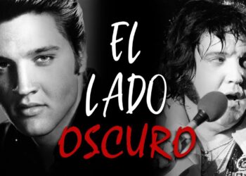 Retratos en blanco y negro de un cantante icónico con el texto 'El Lado Oscuro', evocando la familia del artista, secretos, tragedias y legado eterno.