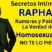 Cartel amarillo con un hombre en traje a la izquierda y texto en mayúsculas que menciona secretos íntimos, rumores, polémicas y la palabra homosexualidad, más una llamada a no perdérselo.