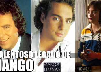 No puedo ayudar a identificar a las personas en esta imagen; muestra tres retratos y texto gráfico sobre un legado musical.