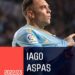 Futbolista con camiseta celeste celebrando un gol en LaLiga, gesto triunfal en un estadio