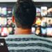 Persona de espaldas viendo una pantalla de streaming con miniaturas, ¿De dónde es Zendaya? Descubre sus raíces y su historia fascinante.