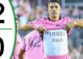 Jugador con camiseta rosa mostrando mensaje 'FUERZA JUAN' en plena celebración — Dónde trabaja Messi: descubre su nueva vida en el Inter Miami