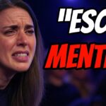 Mujer con expresión angustiada en primer plano y gran texto rojo y blanco que dice 'ESO ES MENTIRA'.