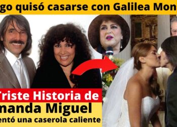 Retrato compuesto que muestra a una pareja posando junto a una escena de boda y elementos gráficos que sugieren una historia sentimental