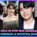 Collage de idols de K-pop con billetes y texto llamativo: ¿Cuánto dinero tiene BTS? Descubre la fortuna del grupo K-pop.